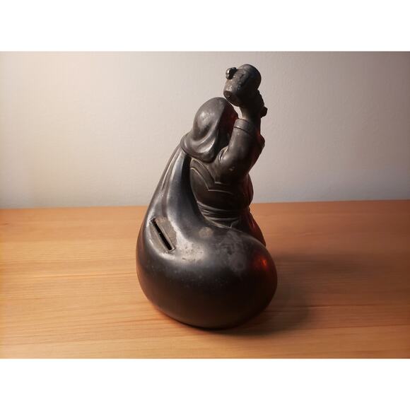 Late 19c Antique Metal Casting Japanese Statue Daikokuten Lucky God Bank - Picture 2 of 7